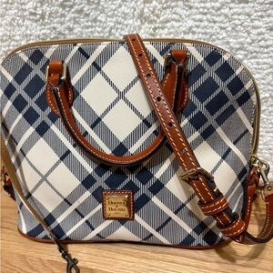 Dooney & Bourke Navy and Brown Plaid Satchel